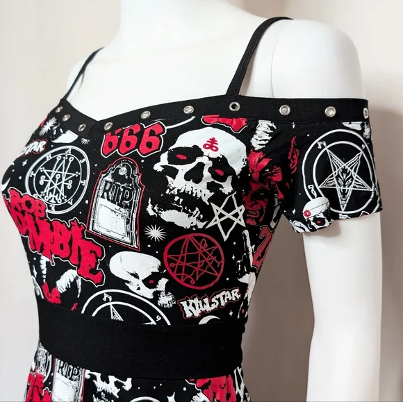 RARE Dead Stock Killstar Rob Zombie Spookshow Bardot Dress Black, Red & White - Picture 3 of 9